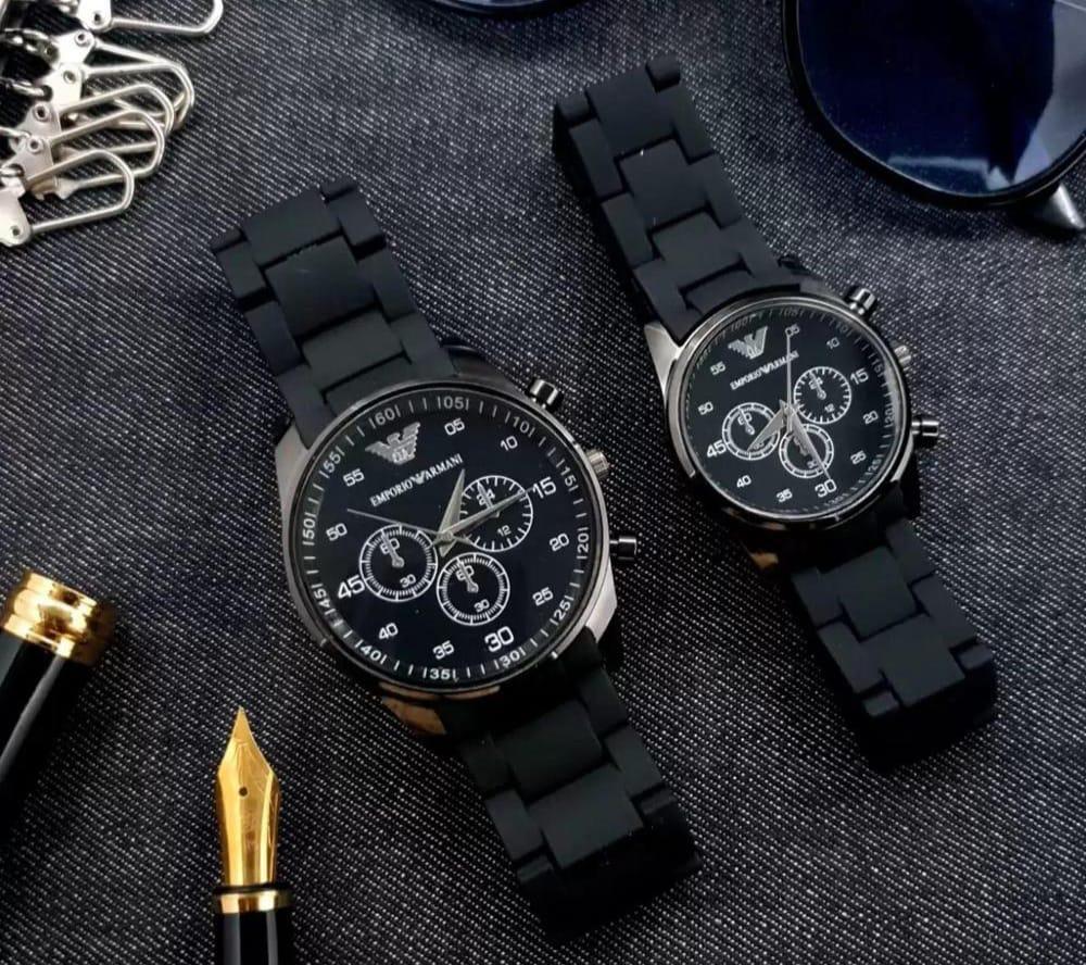 ✨ 2 PCS Unisex Stainless Steel Chronograph Couple Watch – Elegant Round Dial with Multicolor Design ✨