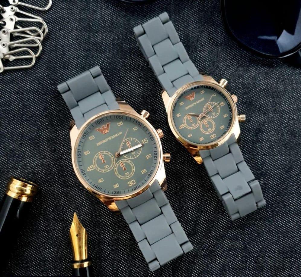 ✨ 2 PCS Unisex Stainless Steel Chronograph Couple Watch – Elegant Round Dial with Multicolor Design ✨