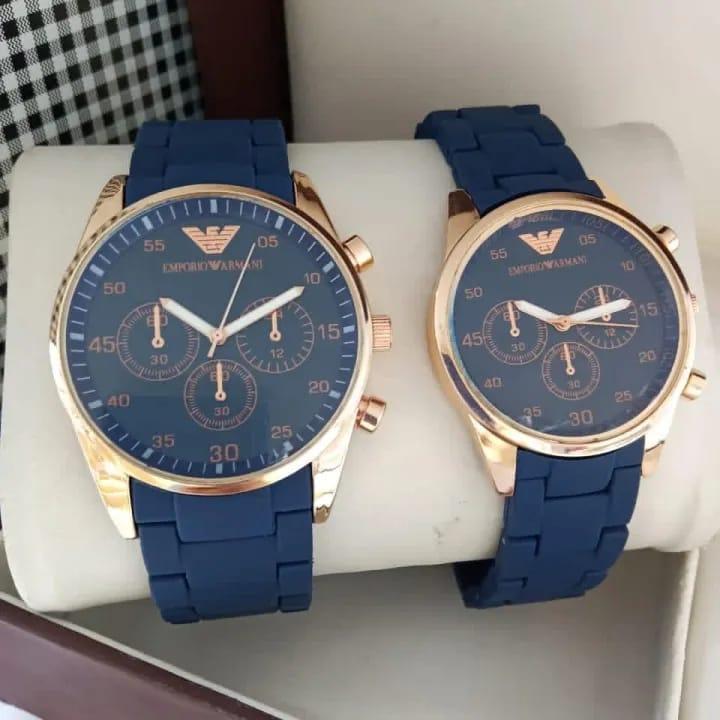 ✨ 2 PCS Unisex Stainless Steel Chronograph Couple Watch – Elegant Round Dial with Multicolor Design ✨