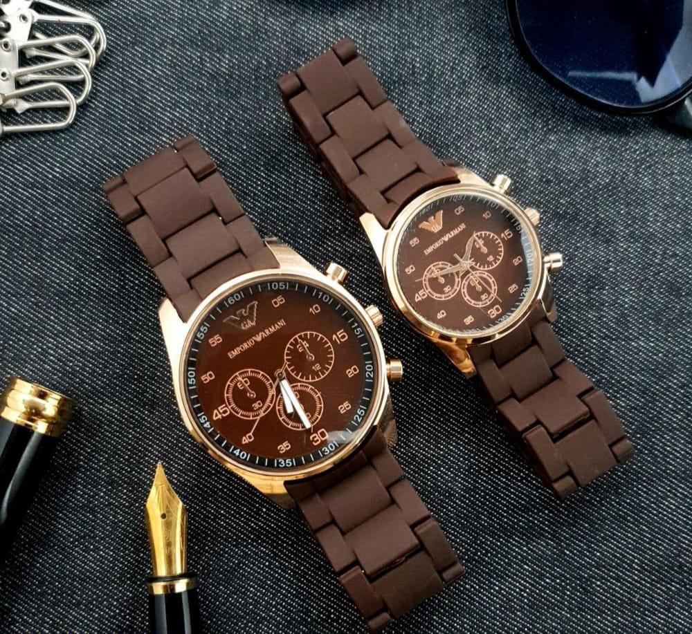 ✨ 2 PCS Unisex Stainless Steel Chronograph Couple Watch – Elegant Round Dial with Multicolor Design ✨